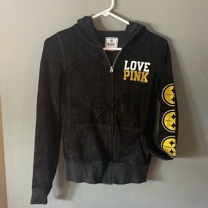 Pink brand Pittsburgh Steelers black velour hoodie.